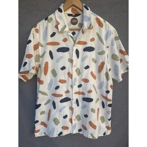 Common People Men's XL Contour Short Sleeve Button-up Camp Shirt  Ecru